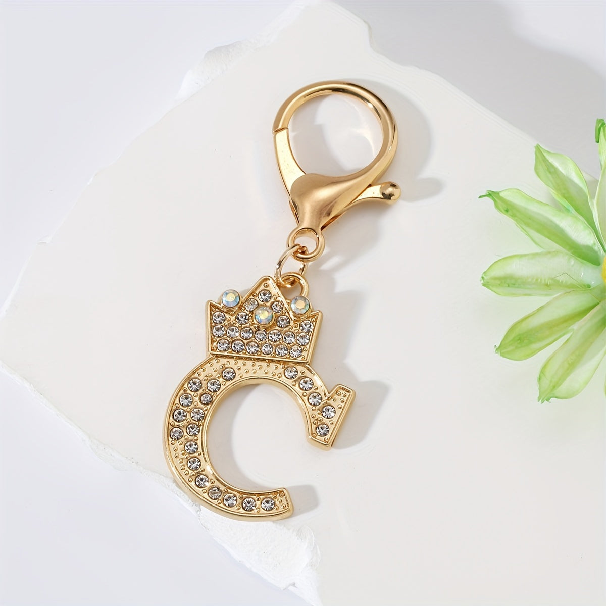 Men's Zinc Alloy Keychain with Artificial Diamond Crown and Letter Charms