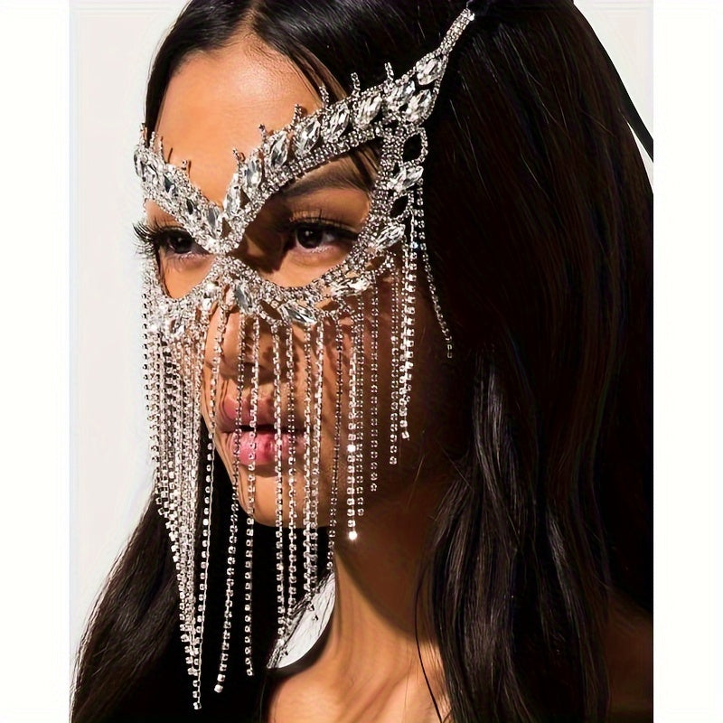 Masquerade Mask with Long Tassel Rhinestones for Bridal Wedding Accessories