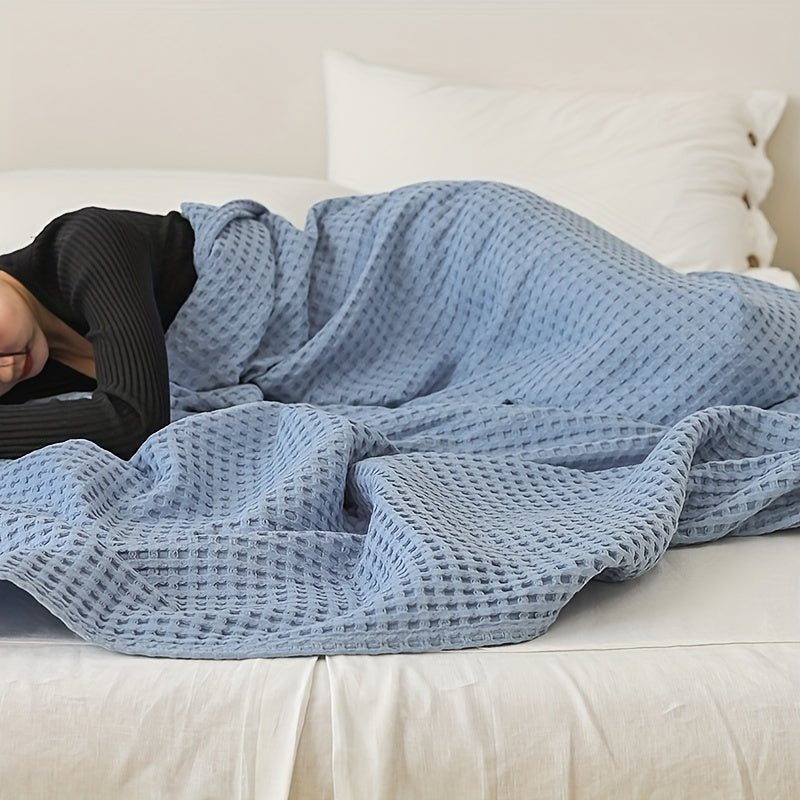 Плед из хлопка с крупной вафельной тканью для кровати, дивана, отдыха