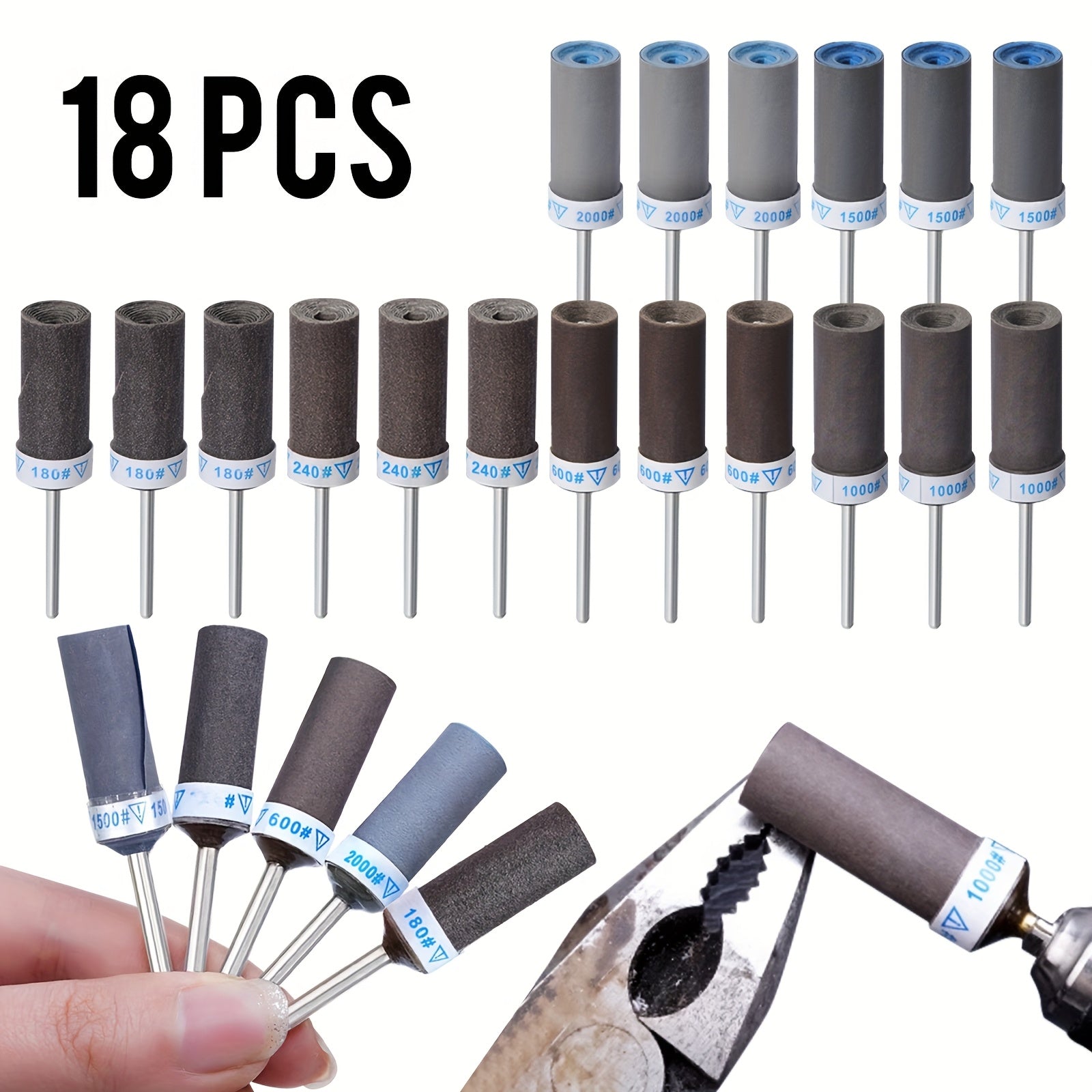 18-Piece Sanding Drums Set with Multi-Grit 1/8 Inch Shank for Metal Rust Removal and Grinding