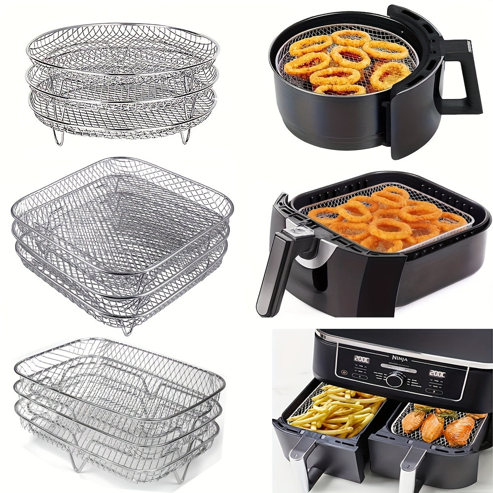 3-Layer Stainless Steel Air Fryer Rack Stackable Grilling Rack Multi-Functional