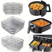 3-Layer Stainless Steel Air Fryer Rack Stackable Grilling Rack Multi-Functional