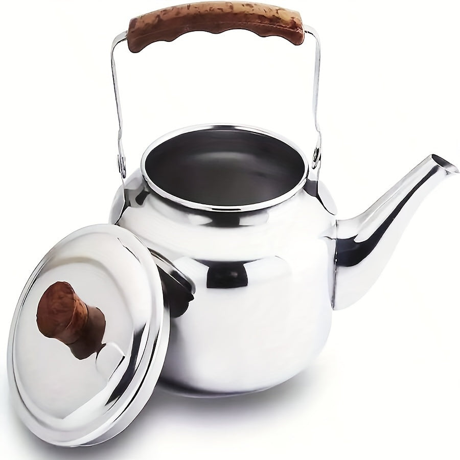 Thickened Stainless Steel Water Kettle with Wood Grain Handle for Indoor and Outdoor Use