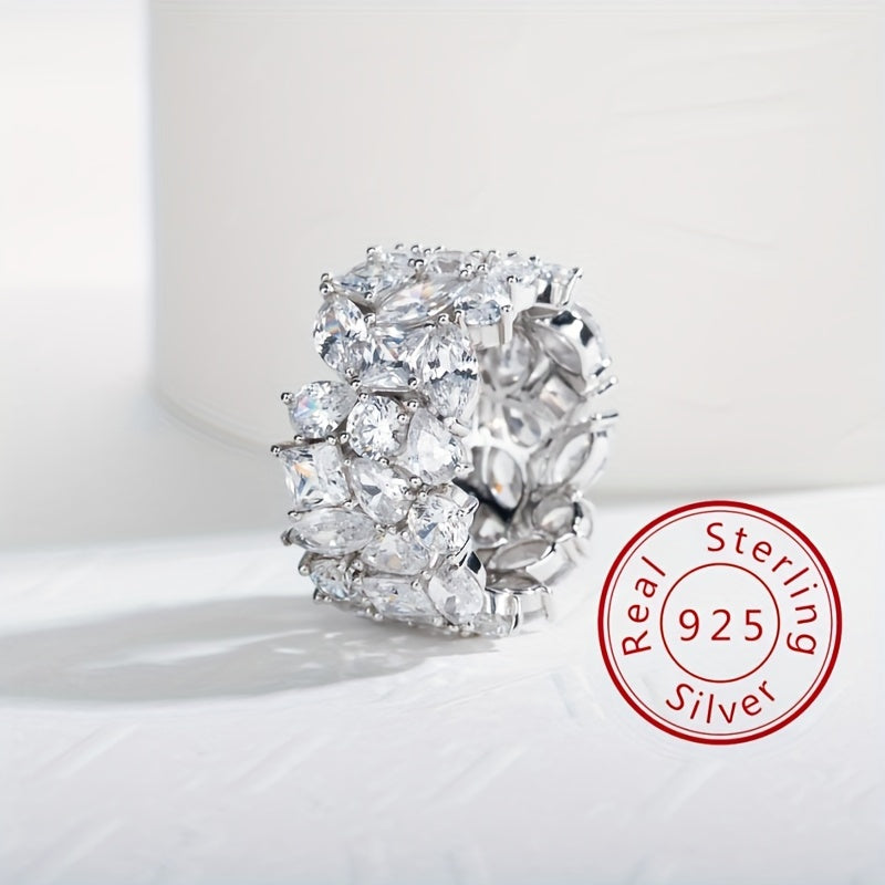 Sterling Silver Engagement Ring 15.8ct Zirconia Wide Band Wedding Jewelry