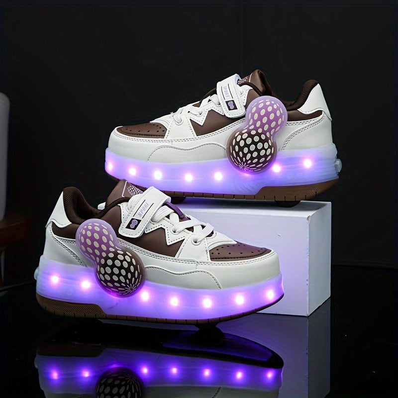 Girls Low-Top Skate Shoes with USB Rechargeable Light Breathable Lightweight Removable Roller Skates for Indoor Outdoor All-Season