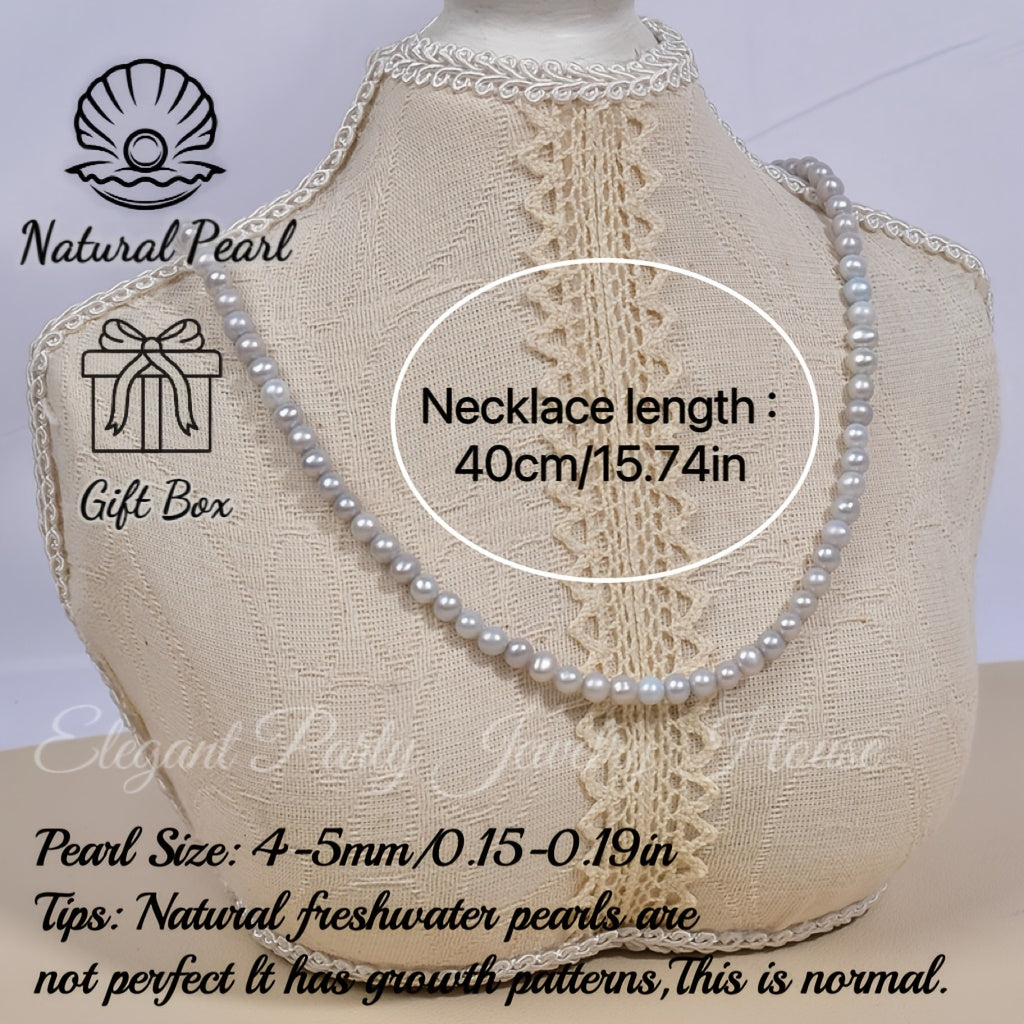 Gray Freshwater Pearl Necklace with Sterling Silver Clasp for Women