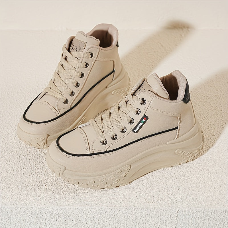 Women's White Breathable Lace-Up High-Top Sneakers for Running and Fitness