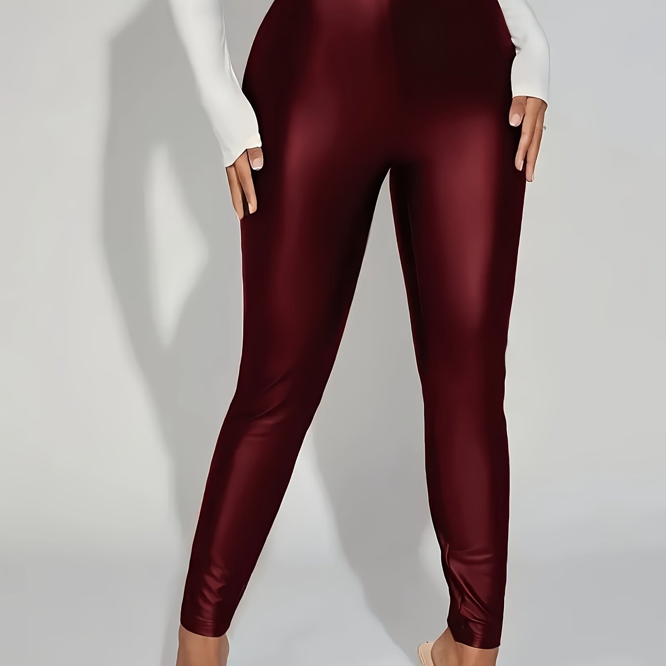 Plus Size Women's High-Waisted Stretch Leggings Solid Color All-Season
