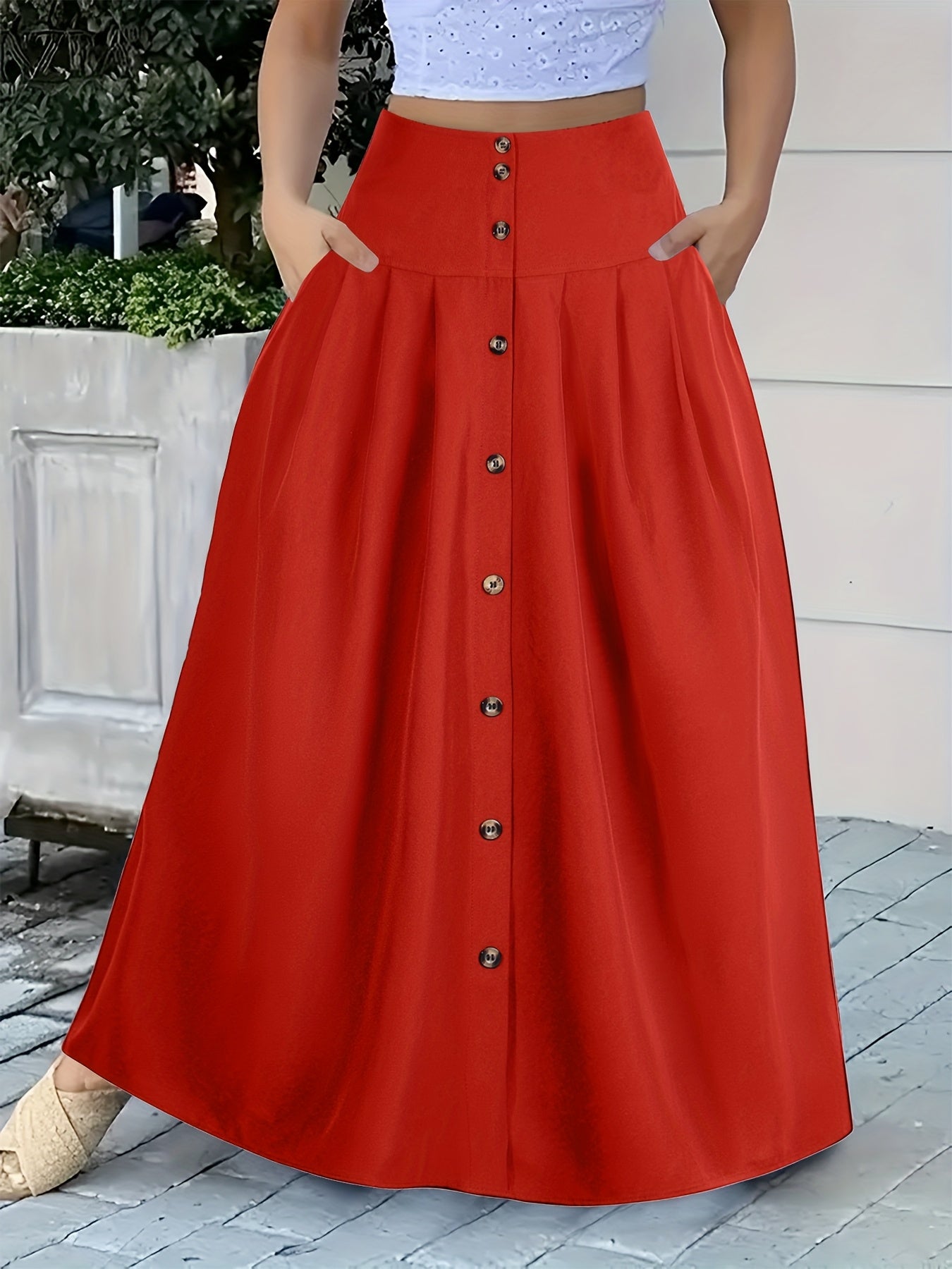 Women's Plus Size Skirt Pleated High-Rise A-Line Black Vacation Wear