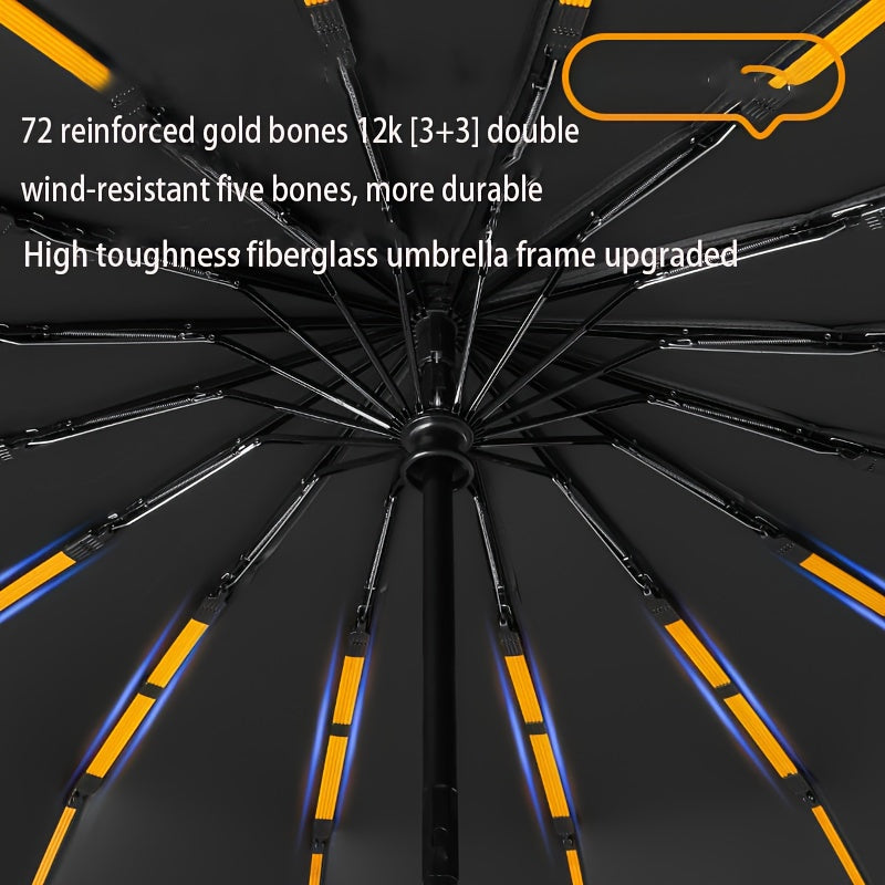 Paraguas automático unisex plegable con 72 varillas reforzadas protección UV resistente al agua