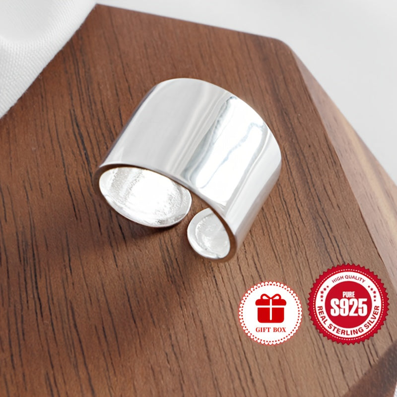 925 Kumush Gipоallergik Geometrik Keng Yuzli Uzuk Sozlanadigan Yorqin Dizayn Ayollar uchun