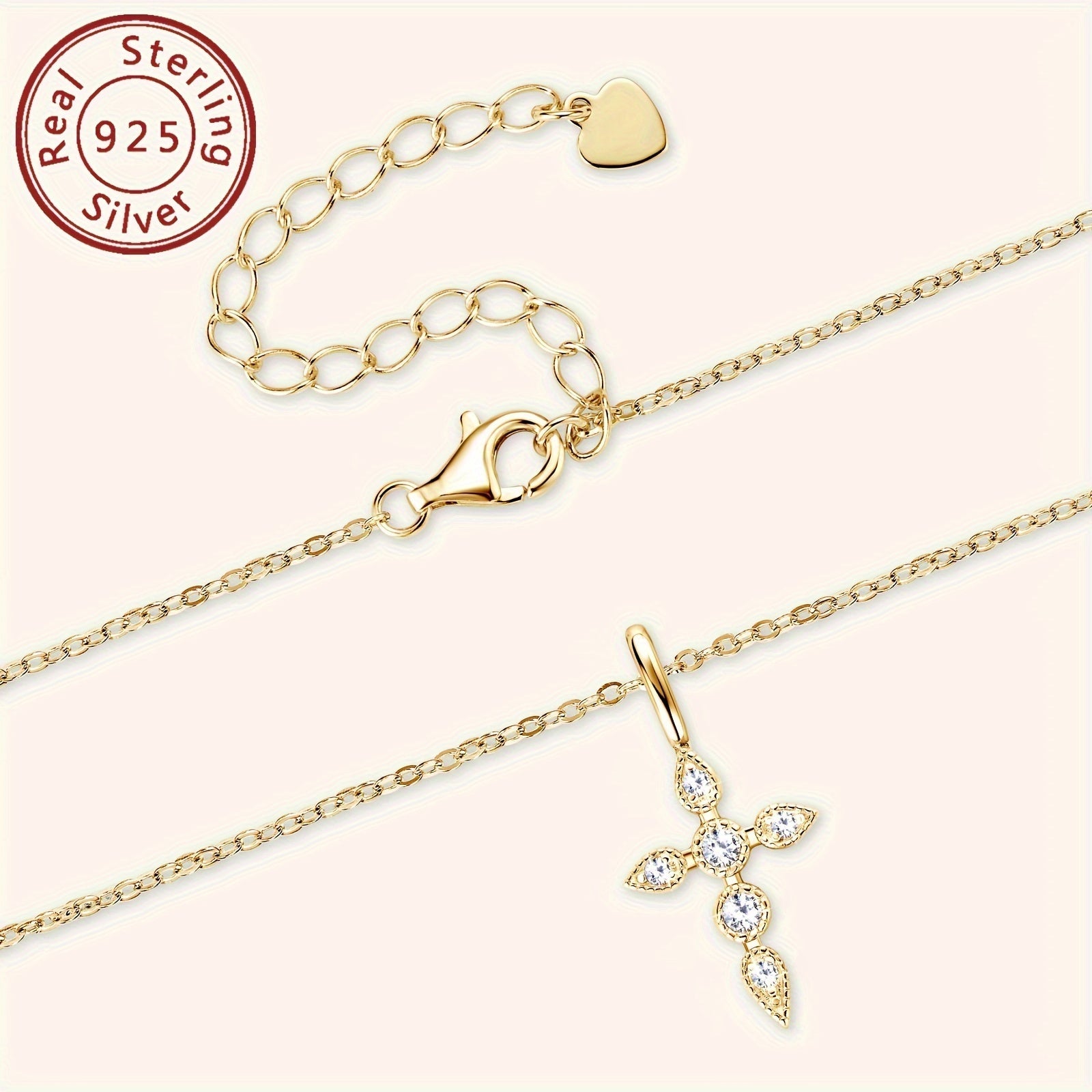 Sterling Silver Mozambique Stone Cross Necklace 40cm Pendant Jewelry