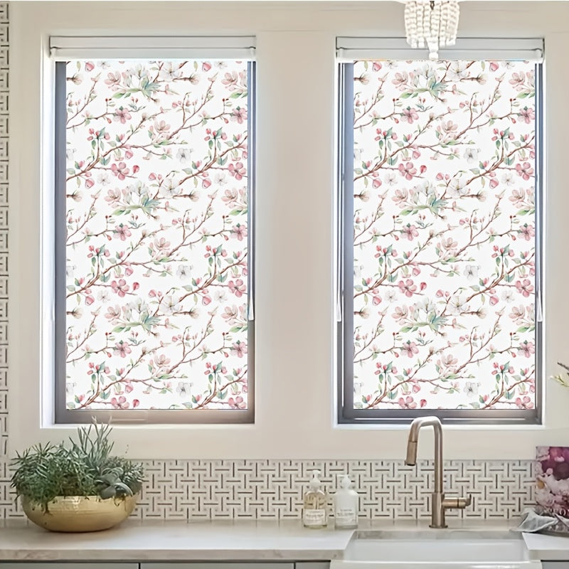 Colorful Vintage Plum Blossom Window Film Privacy Static Cling Decorative Sticker