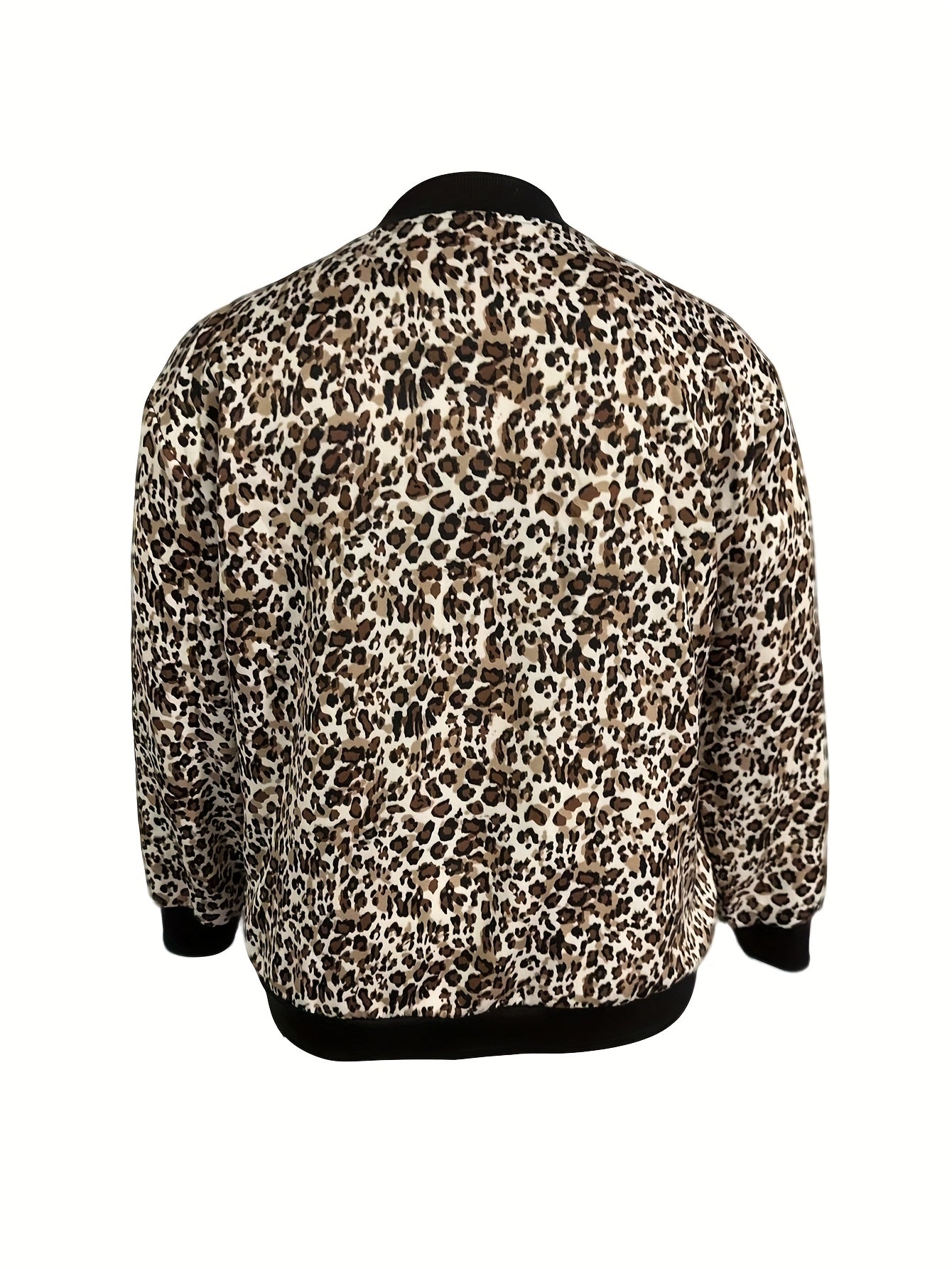 Plus Size Leopard Print Cardigan Zipper Long Sleeve Women's Top