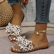 Women's Polka Dot Bow Flat Slides Soft Comfortable Dress and Home Footwear