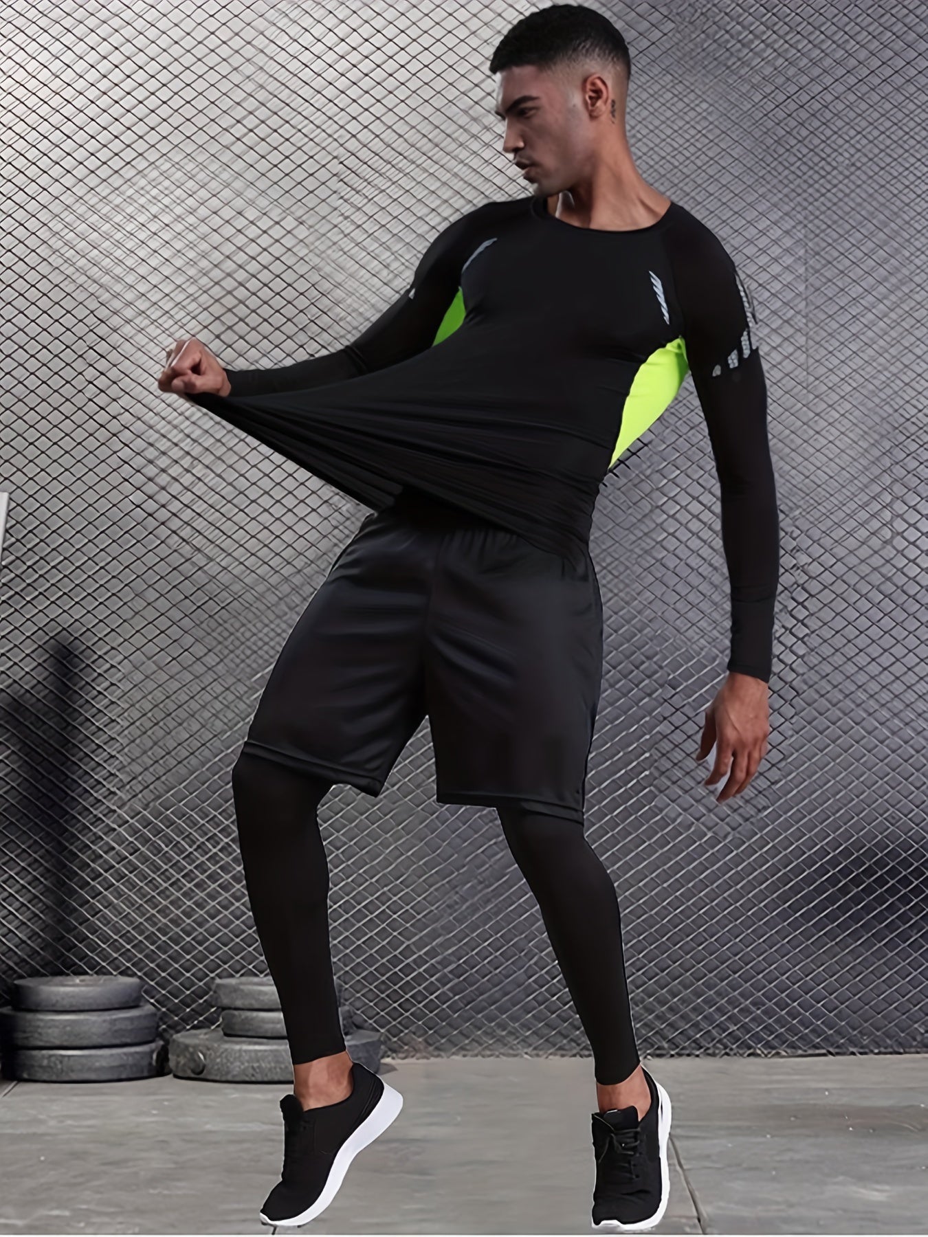 Men's Long Sleeve Sports Set with Compression Pants for Active Wear