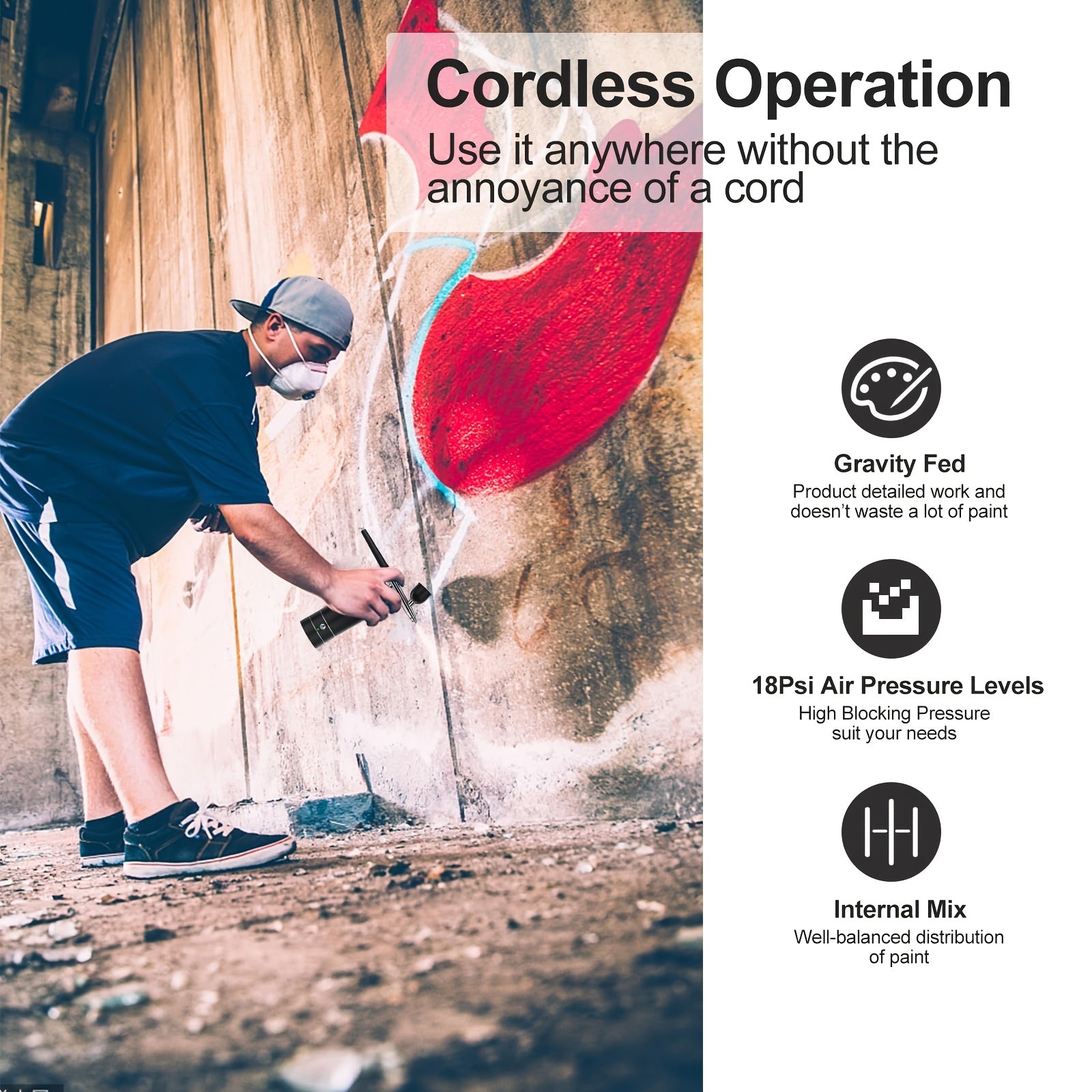 Kit de pulverizador de aire inalámbrico con boquilla de 0.3mm, alta presión, batería de 50 minutos