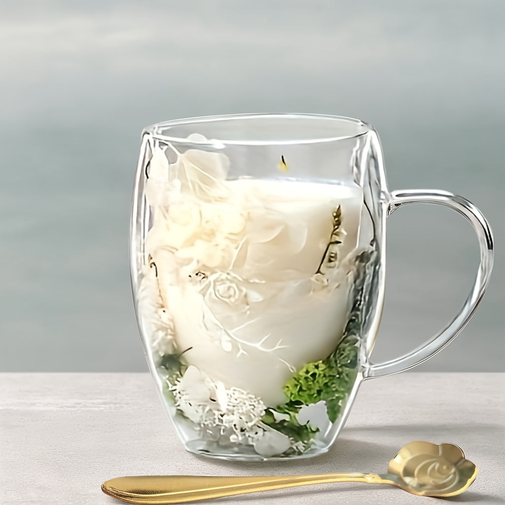 Set of 2 Floral Double Wall Glass Mugs 11.83 oz Hot Beverages Gift