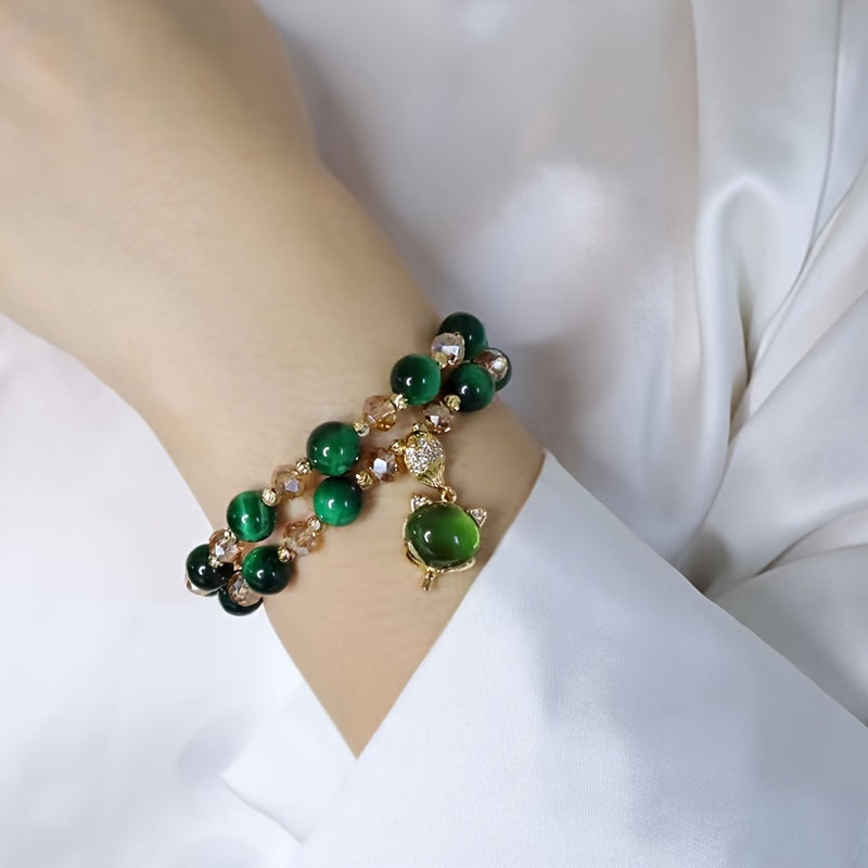 Tiger Eye Stone Pixiu Charm Bracelet Natural Beads for Women and Men Single or Double Chain