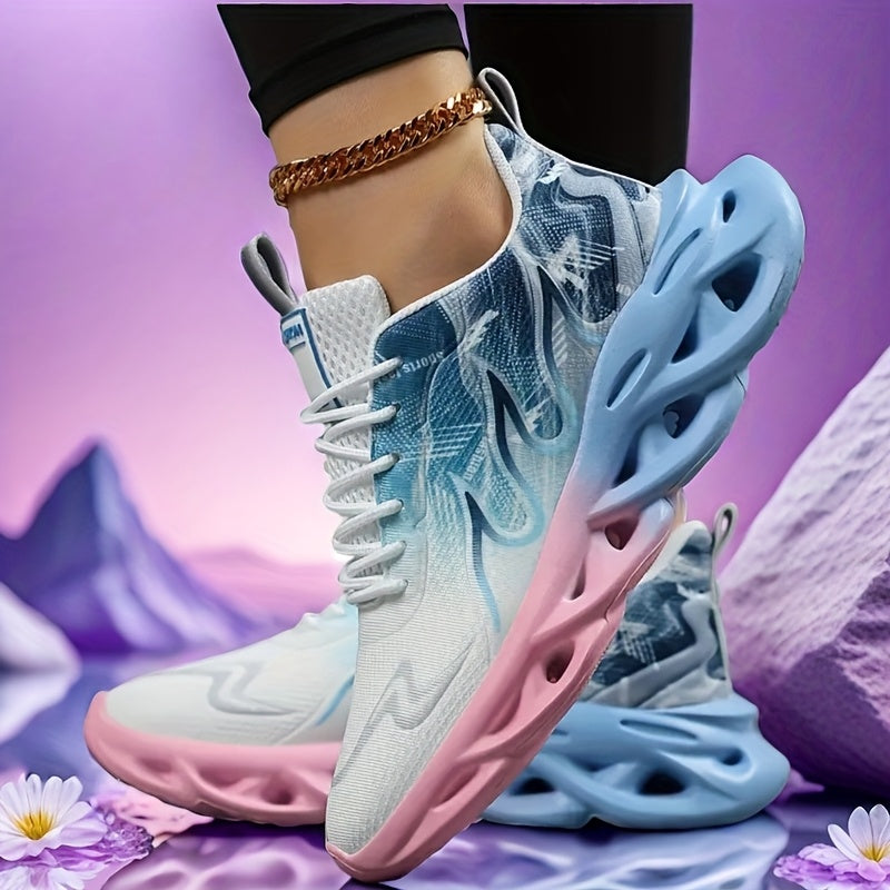 Women’s Gradient Flame Running Shoes Breathable Knit Upper EVA Sole Athletic Sneakers