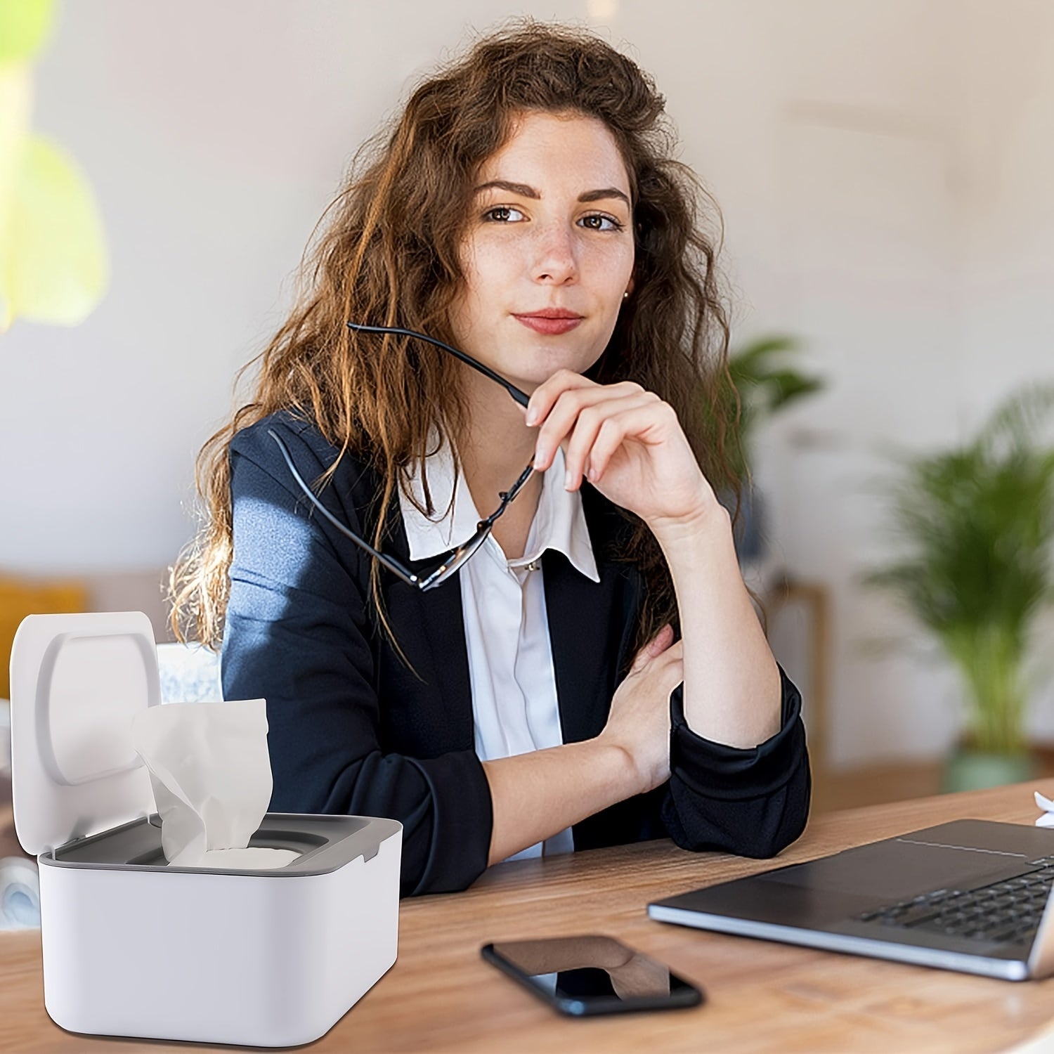 Gray Wipes Dispenser with Lids Reusable Container Sealing System for Bathroom