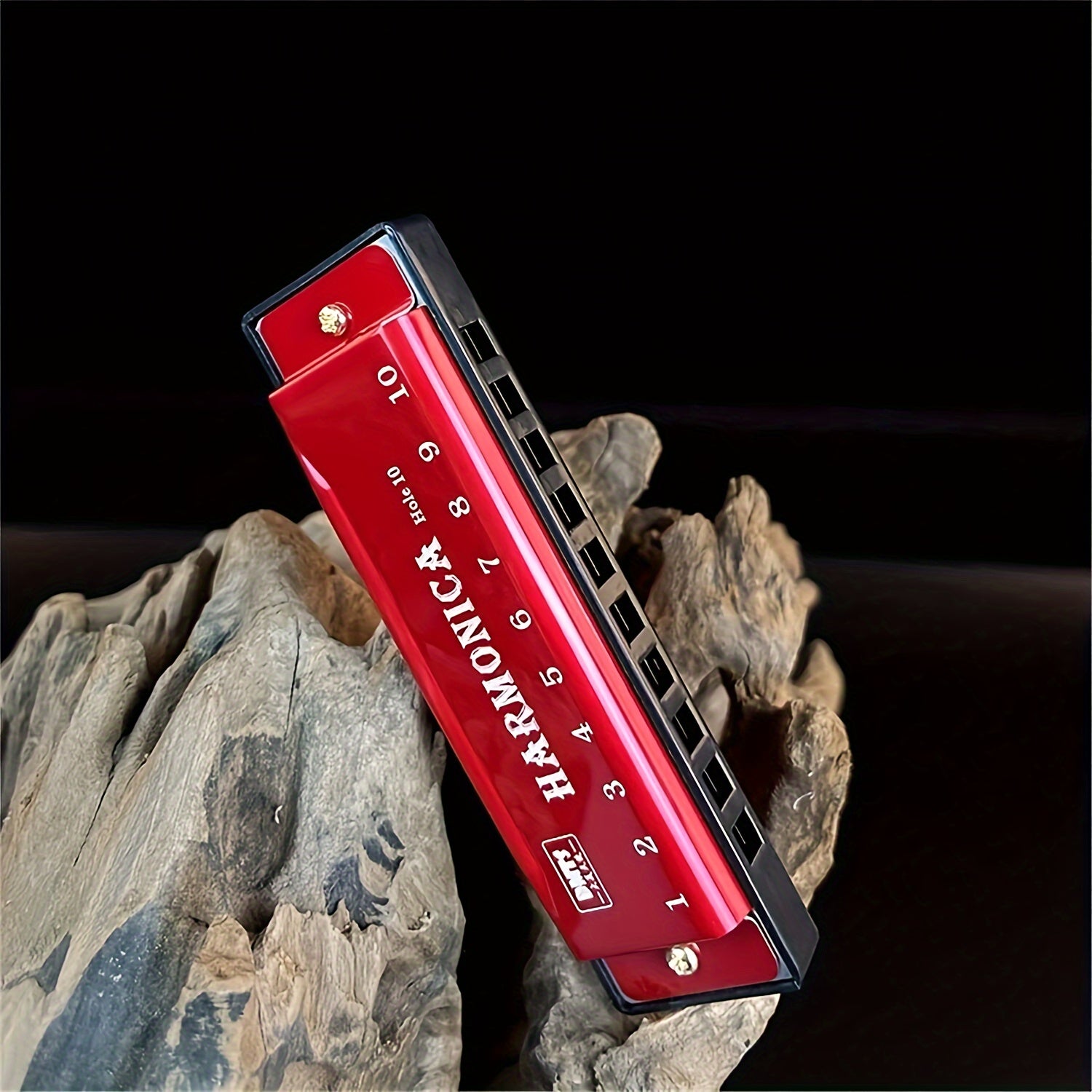 10-Hole Chromatic Harmonica in C Key Plastic Polished Finish with Protective Case for Beginners