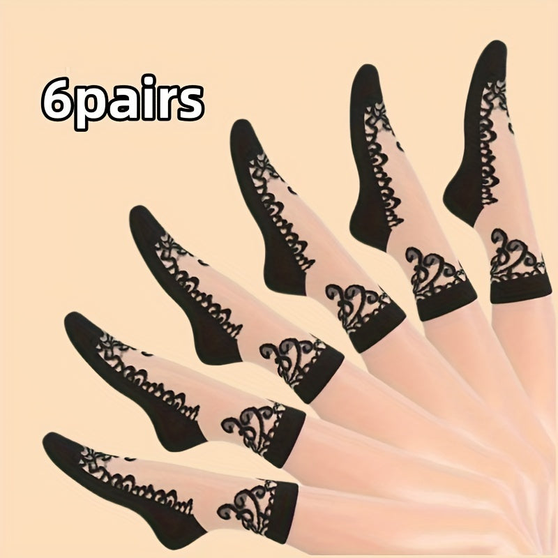 5/6 juft ayollar uchun vintage tikuv paypoqlari, qulay va nafas oladigan to'r matosidan tayyorlangan.