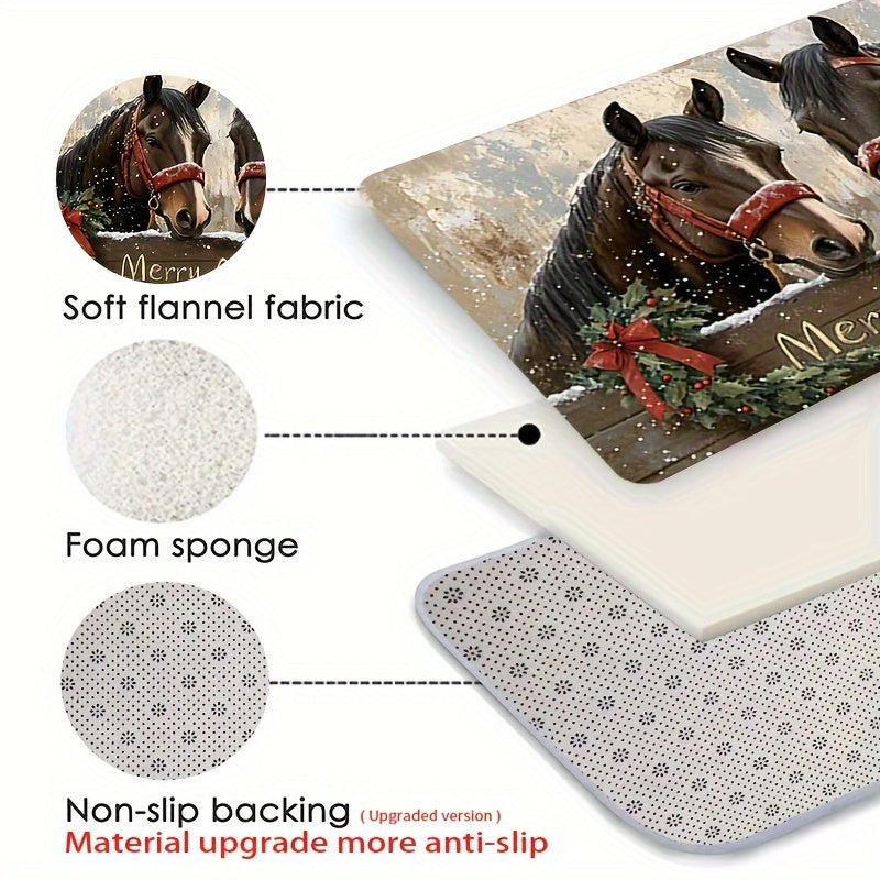 Holiday Christmas Horse Doormat Non-Slip Washable Water-Resistant for Kitchen or Living Room