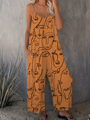 Plus Size Abstract Print Wide Leg Sleeveless Jumpsuit Casual Women's Clothing