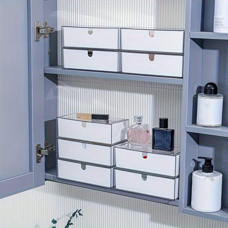 Plastic Cosmetics Storage Box with Drawers Stackable Bathroom and Bedroom Organizer