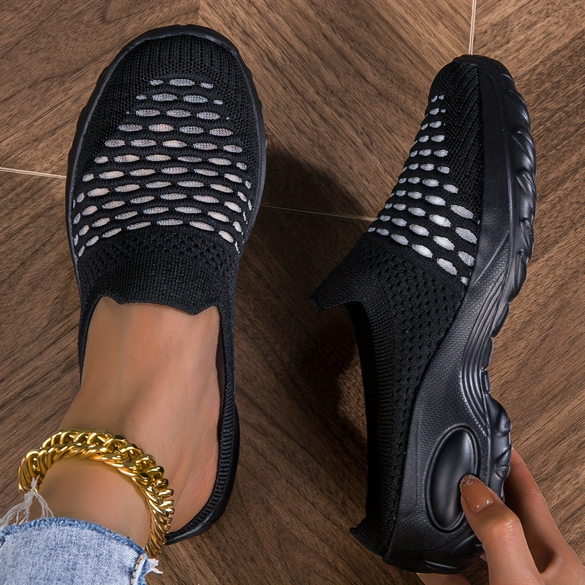 Women's Slip-On Backless Sneakers Breathable Knit Mesh Casual Shoes Plus Size