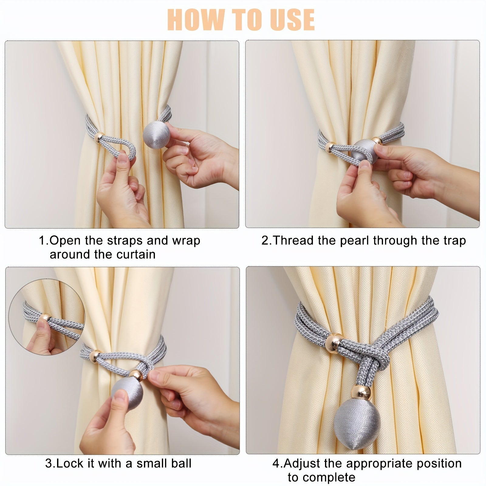 Set of 2 Modern Polyester Elastic Tiebacks for Thick Curtains, Adjustable Window Decor