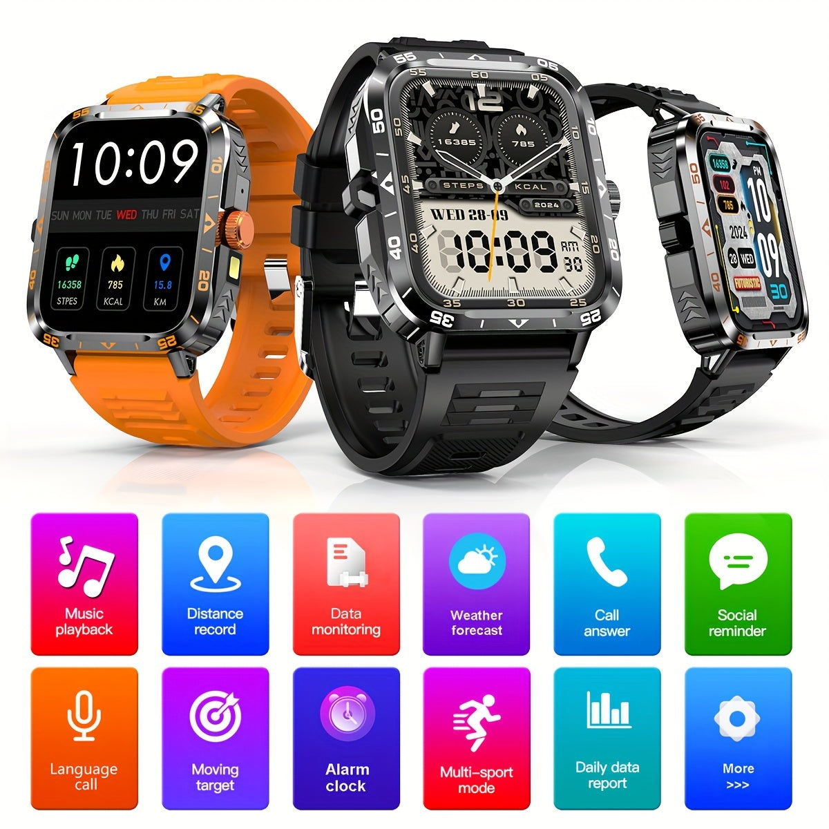 Reloj inteligente con pantalla táctil de 1.95 pulgadas, rastreador de fitness con función de llamadas y más de 100 modos deportivos