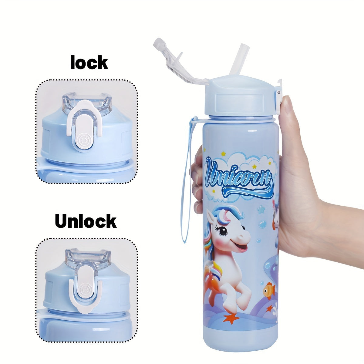 Cartoon 25oz Leak-Proof Shaker Bottle with Straw for Outdoor Activities