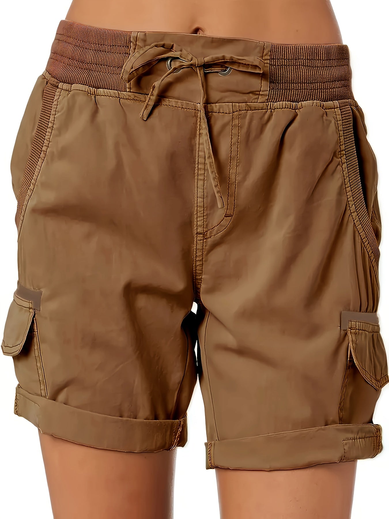 Plus Size Women's Black Cargo Shorts With Drawstring Waist