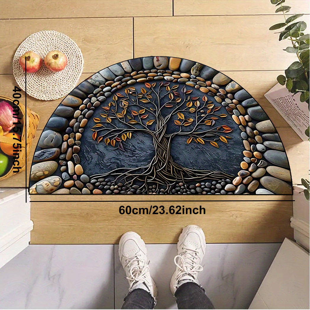 Crystal Velvet Polyester Entrance Mat with Tree of Life Design Non-Slip Machine Washable for Porch Living Room Bedroom Office Outdoor