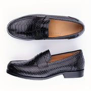 Men's Leather Loafers Casual Slip-On Shoes with Embossed Design and Rubber Sole