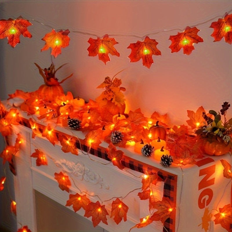 Luces de cadena LED de hoja de arce rústica de otoño para decoración de Acción de Gracias y Halloween
