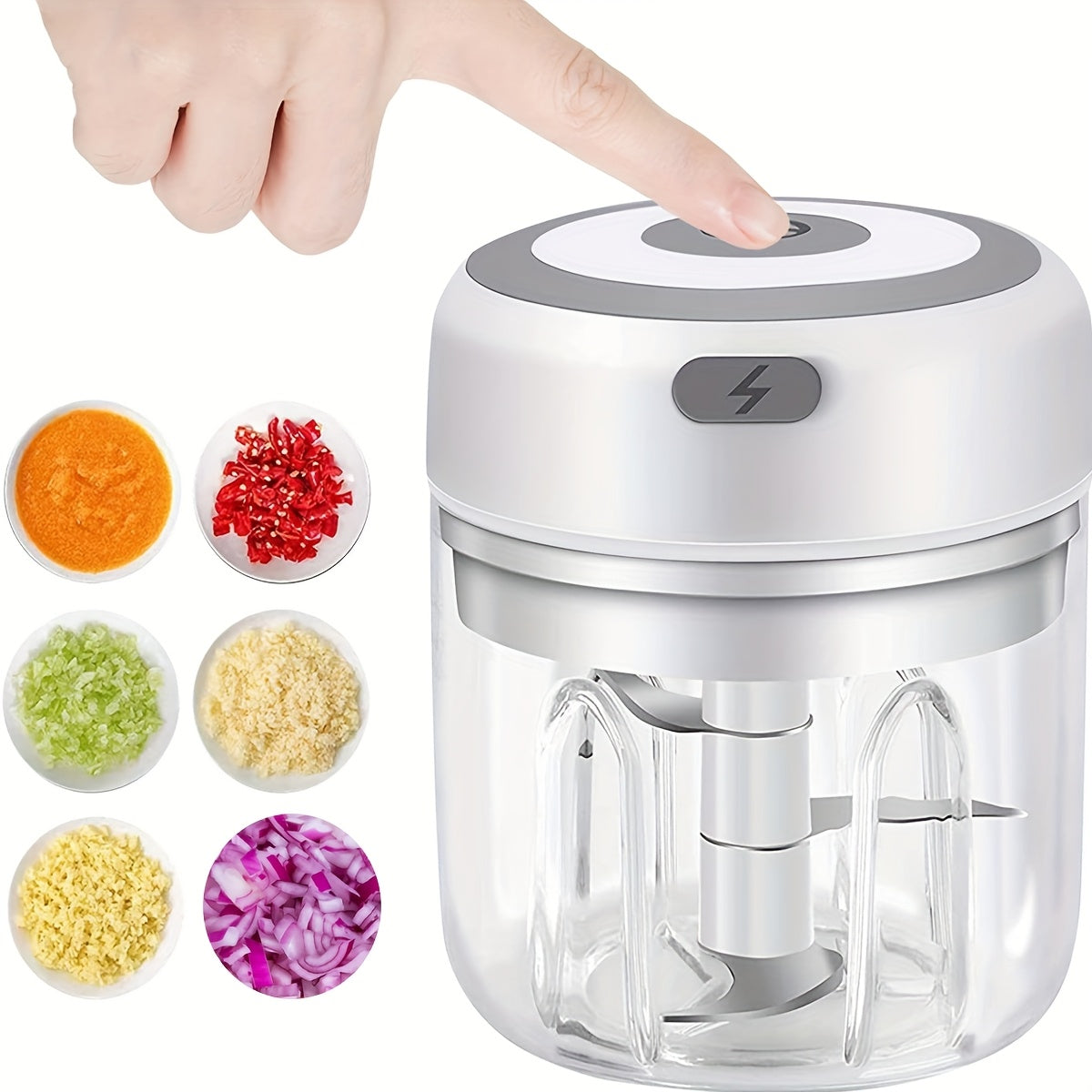 Mini procesador de alimentos recargable por USB, cuenco de 1 taza, 3 velocidades para picar verduras, carne, frutas, nueces