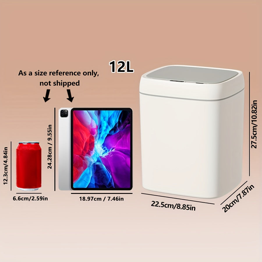 Infraqizil sensorli aqlli axlat qutisi, 12L/14L sig‘imi, batareya bilan ishlaydi, uy, ofis va maktab uchun ideal, jim operation, zamonaviy qopqoq uslubi, sumka ko‘rsatkichi.