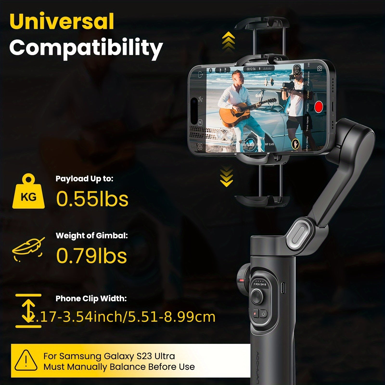 3-Axis Phone Gimbal Kit with RGB Fill Light Extension Rod Tripod and Carrying Case