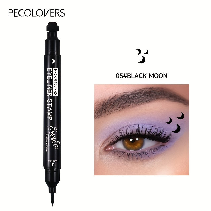 Women Liquid Eyeliner Pen Waterproof Double Head Moon Star Heart Flower Black Stamp