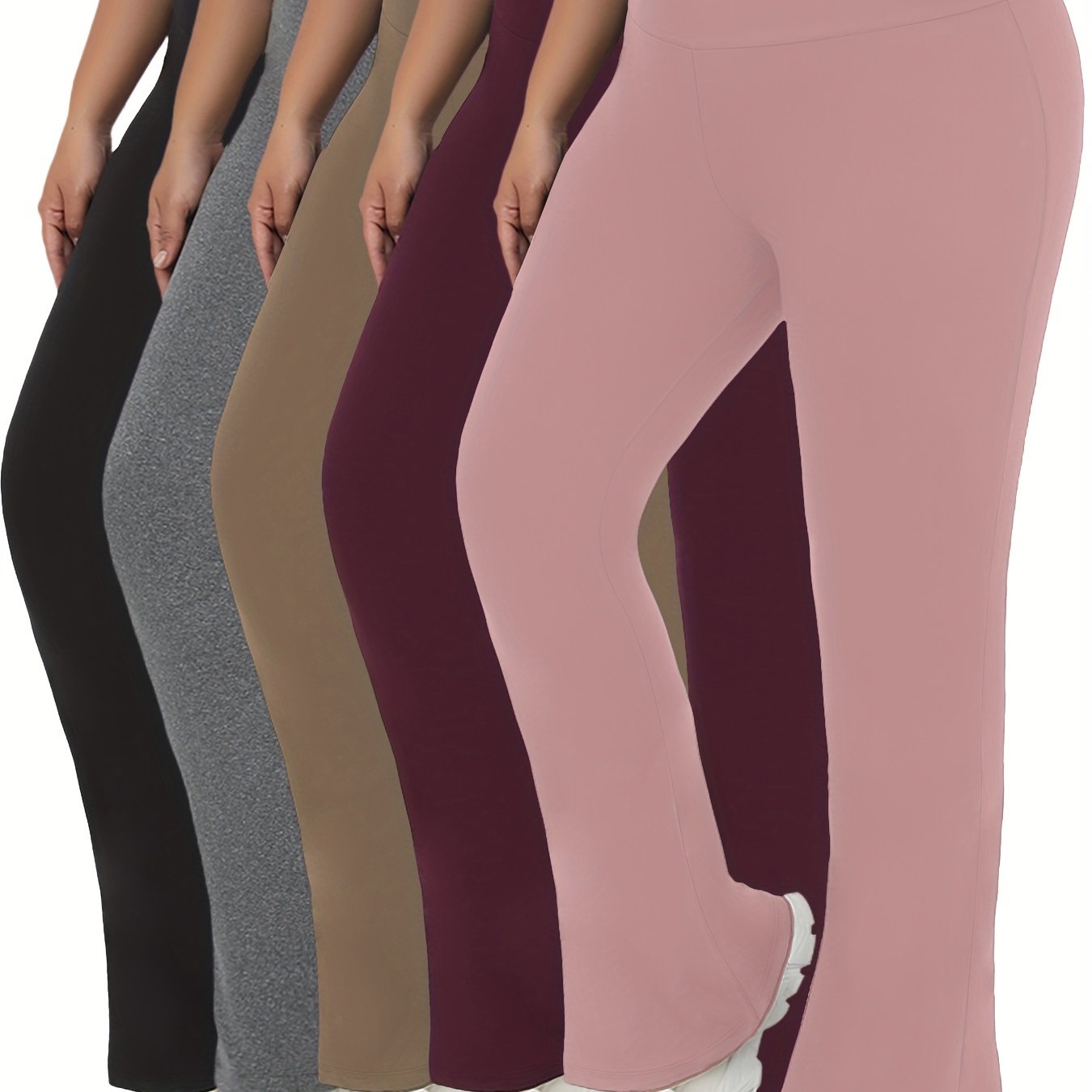 Plus Size Women's Soft High Waist Flare Pants Tummy Control Yoga Leggings (5 Pack)