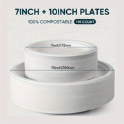 Set of 100 Heavy Duty Sugarcane Fiber Disposable Paper Plates for Parties