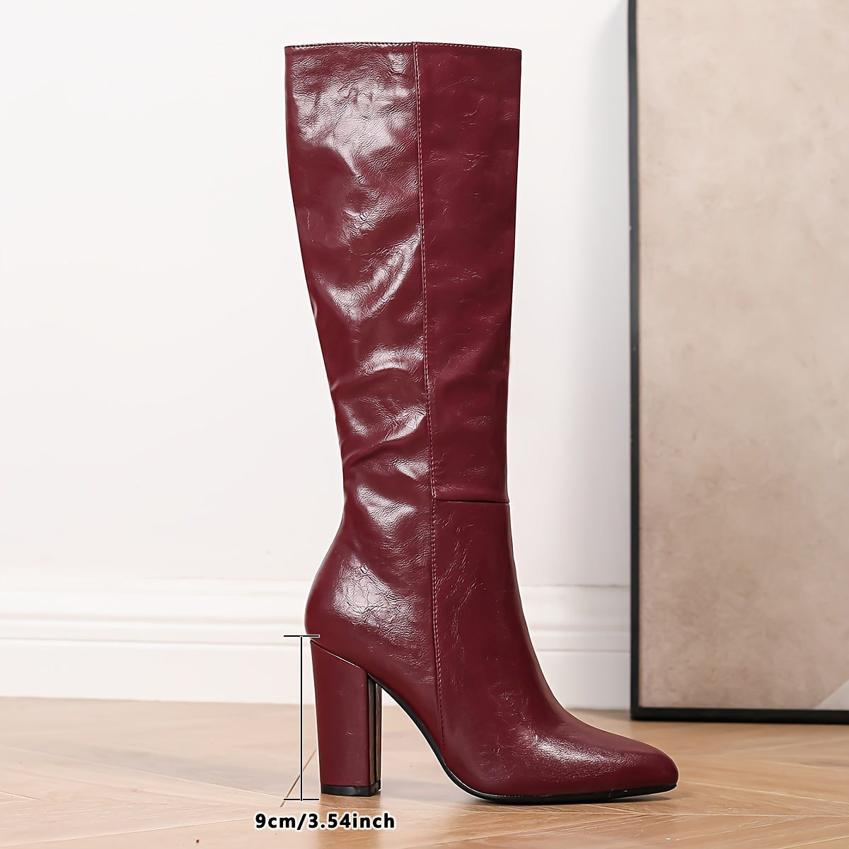 Ayollar uchun o'rta uzunlikdagi qattiq rangli, nuqtali barmoqli, blokli poyabzal, zippersiz