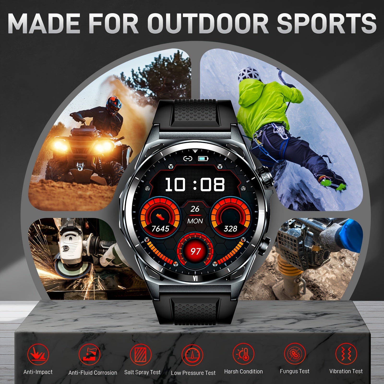 Men's Smartwatch with AMOLED Display 3.63cm Fitness Tracker Call Answering Music Control