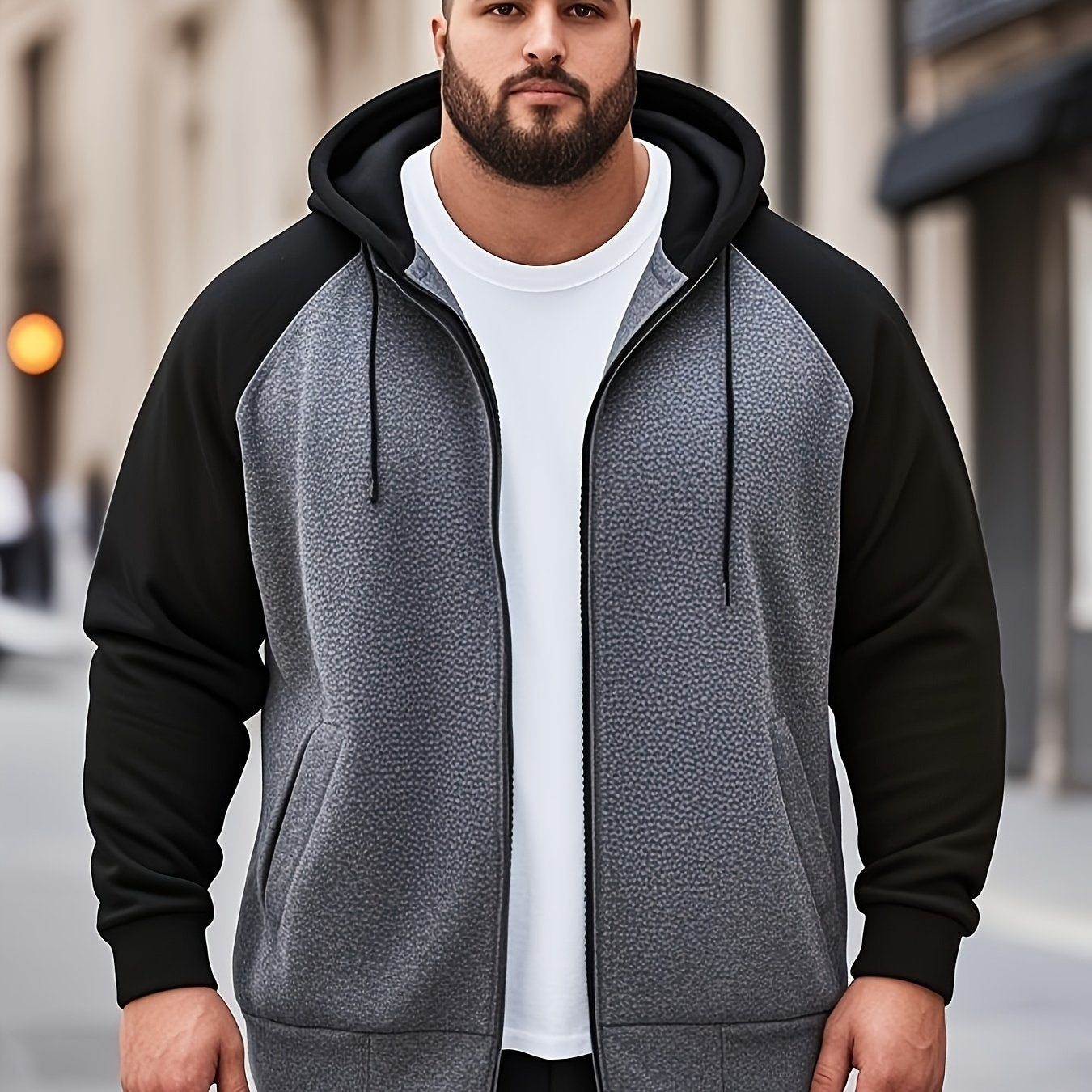Erkaklar uchun Katta O'lchamdagi Rangli Blokli Xuddi - Tasodifiy va Sportiv Pullover, Kenguru Cho'ntagi bilan, Polyester Aralashmasi, Mashinada Yuvish mumkin, KATTA O'LCHAM