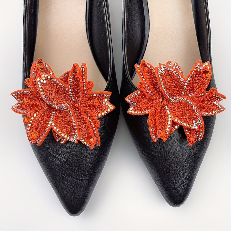 Women's Rhinestone Shoe Flowers 2pcs Detachable Buckles Dress Accessories