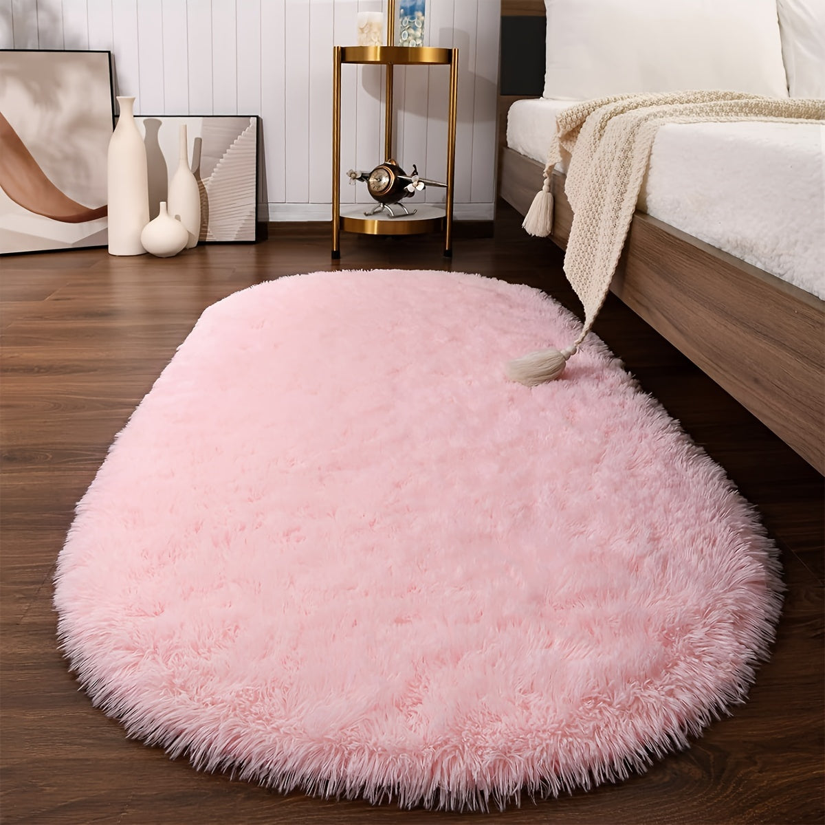 Soft Fluffy Oval Shaggy Area Rug for Bedroom Living Room with Thick Sponge
