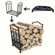 Metal Firewood Rack Stand with Adjustable Height for Indoor Outdoor Log Storage